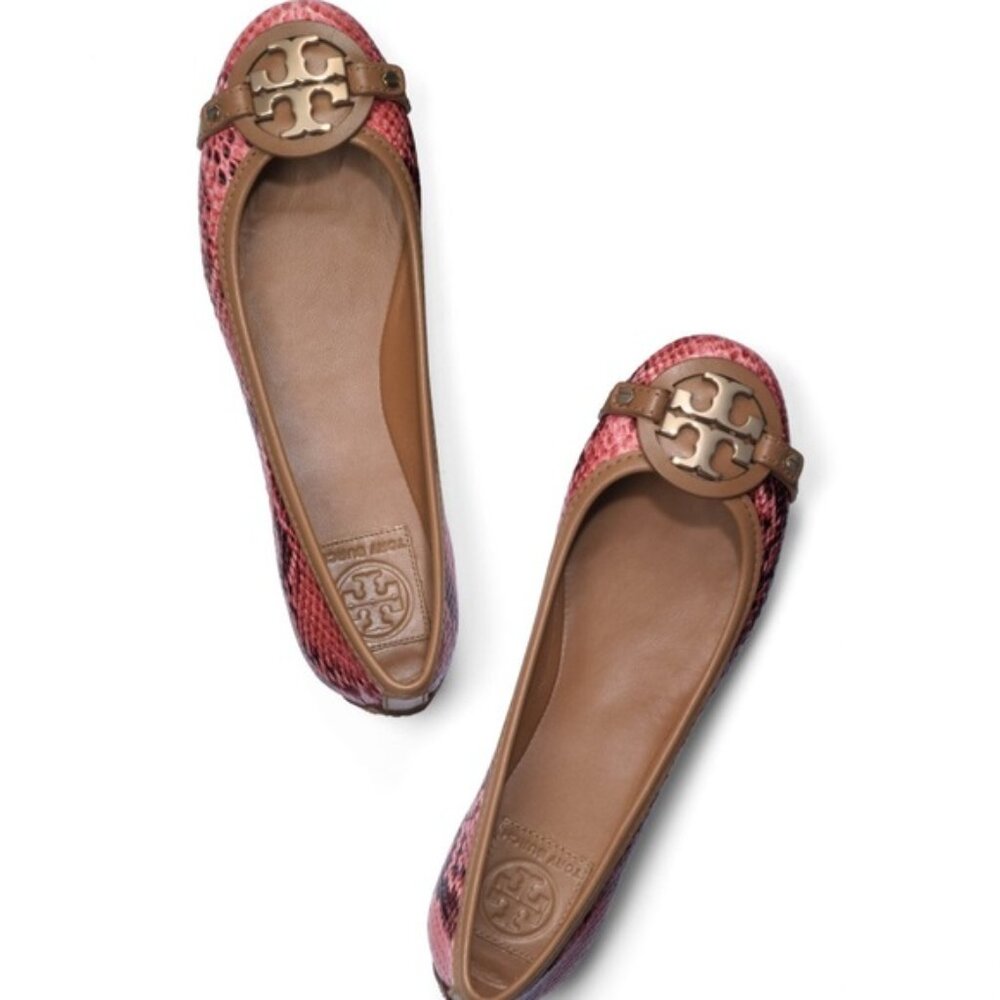 TORY BURCH pink tan AADEN logo snake print ballet flat, 9
